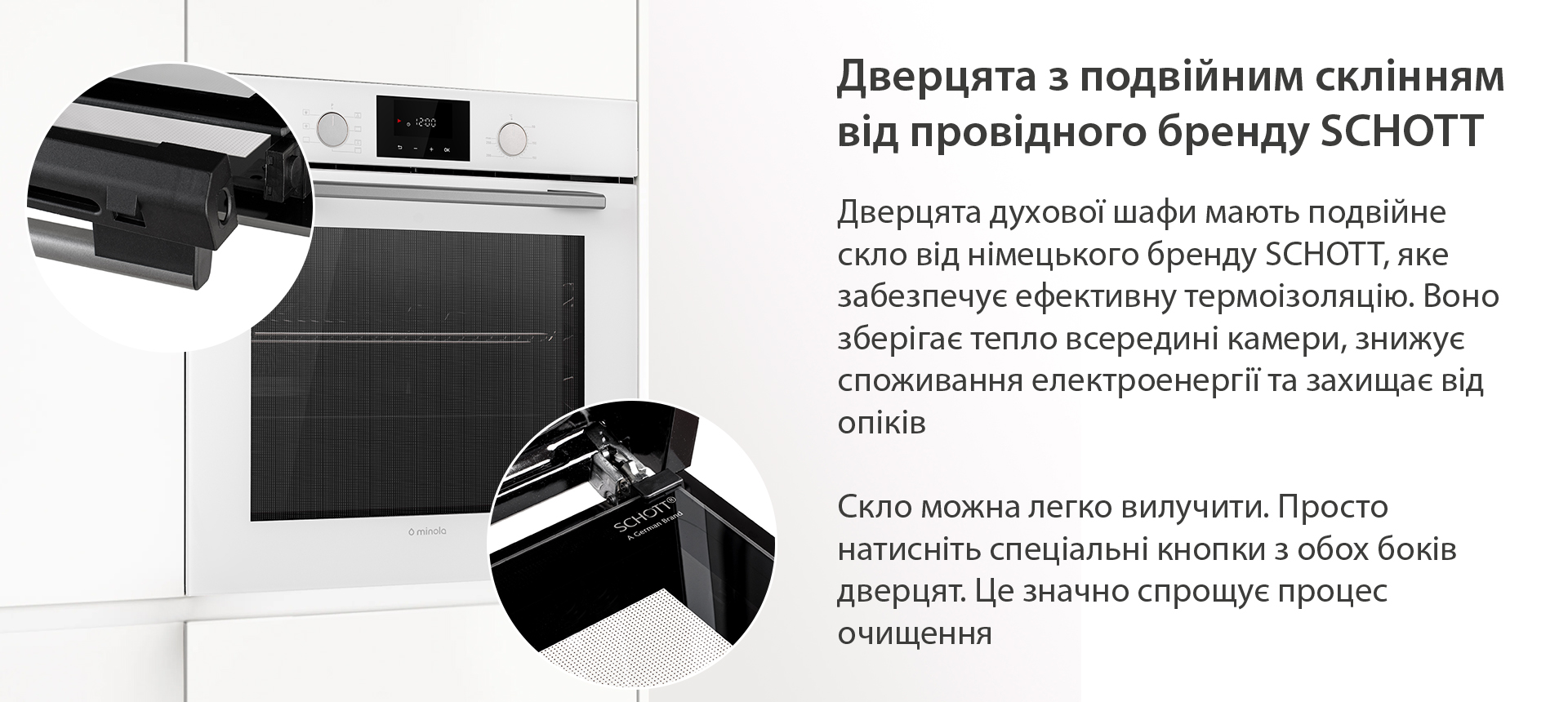 Дверцята з подвійним склінням від провідного бренду Schott Minola EOD 675 WHITE