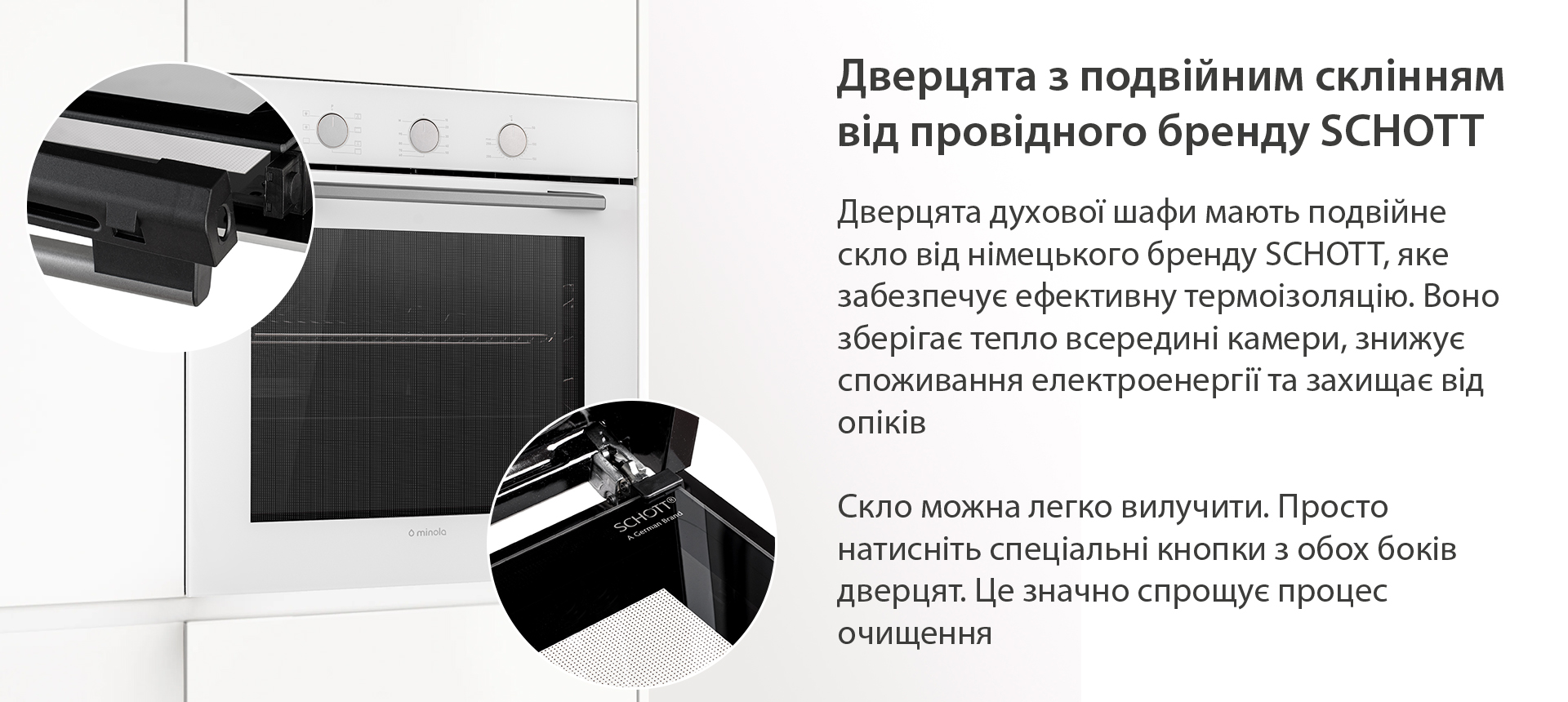 Дверцята з подвійним склінням від провідного бренду Schott Minola EO 675 WHITE