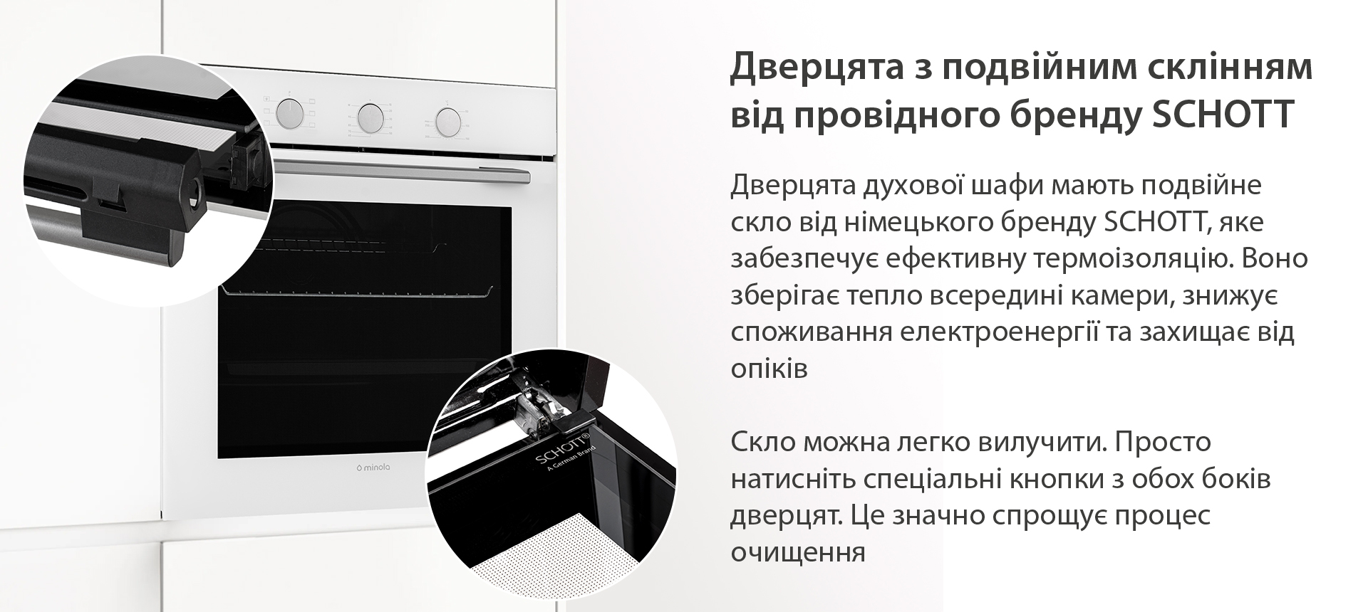 Дверцята з подвійним склінням від провідного бренду Schott Minola EO 665 WHITE